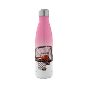 Basketball, Metal mug thermos Pink/White (Stainless steel), double wall, 500ml