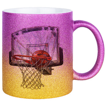 Basketball, Κούπα Χρυσή/Ροζ Glitter, κεραμική, 330ml