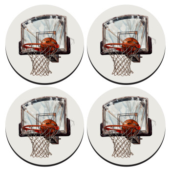 Basketball, SET of 4 round wooden coasters (9cm)