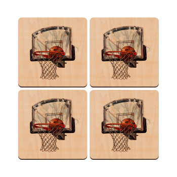 Basketball, ΣΕΤ x4 Σουβέρ ξύλινα τετράγωνα plywood (9cm)