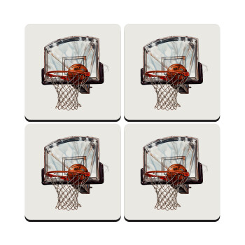 Basketball, ΣΕΤ 4 Σουβέρ ξύλινα τετράγωνα (9cm)
