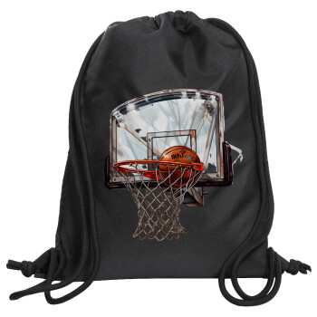 Basketball, Τσάντα πλάτης πουγκί GYMBAG Μαύρη, με τσέπη (40x48cm) & χονδρά κορδόνια