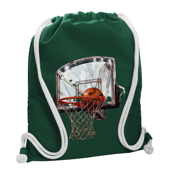 Basketball, Τσάντα πλάτης πουγκί GYMBAG BOTTLE GREEN, με τσέπη (40x48cm) & χονδρά λευκά κορδόνια