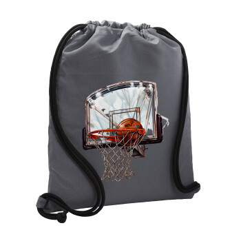 Basketball, Τσάντα πλάτης πουγκί GYMBAG ΓΚΡΙ, με τσέπη (40x48cm) & χονδρά κορδόνια