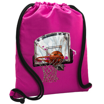 Basketball, Τσάντα πλάτης πουγκί GYMBAG Φούξια, με τσέπη (40x48cm) & χονδρά κορδόνια