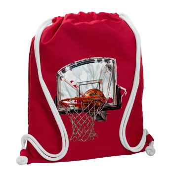 Basketball, Τσάντα πλάτης πουγκί GYMBAG Κόκκινη, με τσέπη (40x48cm) & χονδρά κορδόνια