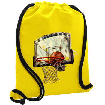 Basketball, Τσάντα πλάτης πουγκί GYMBAG Κίτρινη, με τσέπη (40x48cm) & χονδρά κορδόνια