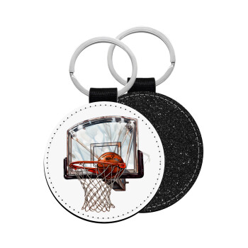 Basketball, Μπρελόκ Δερματίνη, στρογγυλό ΜΑΥΡΟ (5cm)