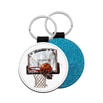 Basketball, Μπρελόκ Δερματίνη, στρογγυλό ΜΠΛΕ (5cm)