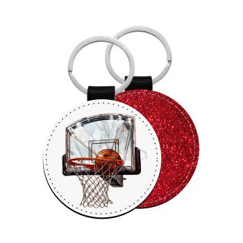 Basketball, Μπρελόκ Δερματίνη, στρογγυλό ΚΟΚΚΙΝΟ (5cm)