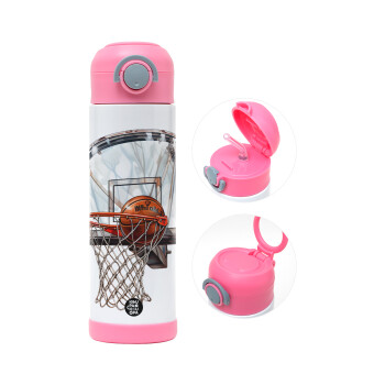 Basketball, Children's hot water bottle, stainless steel, with safety straw, PINK (500ml)