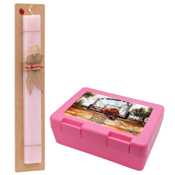 Basketball, Easter Set, children's snack container PINK & scented flat Easter candle (30cm) (PINK)
