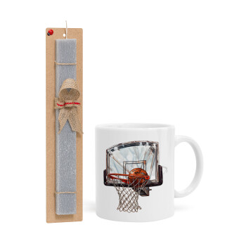 Basketball, Easter Set, Ceramic Cup (330ml) & Easter aromatic flat candle (30cm) (GRAY)