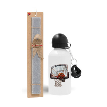 Basketball, Πασχαλινό Σετ, παγούρι μεταλλικό  αλουμινίου (500ml) & πασχαλινή λαμπάδα αρωματική πλακέ (30cm) (ΓΚΡΙ)