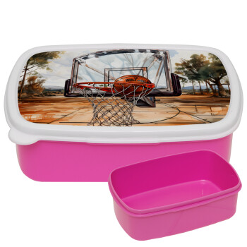 Basketball, ΡΟΖ παιδικό δοχείο φαγητού (lunchbox) πλαστικό (BPA-FREE) Lunch Βox M18 x Π13 x Υ6cm
