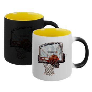 Basketball, Κούπα Μαγική εσωτερικό κίτρινη, κεραμική 330ml που αλλάζει χρώμα με το ζεστό ρόφημα (1 τεμάχιο)