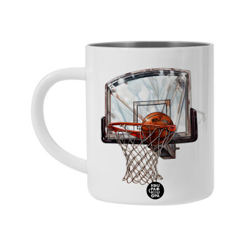 Basketball, Λευκή Ανοξείδωτη Μεταλλική Κούπα 450ml - Διπλού Τοιχώματος 