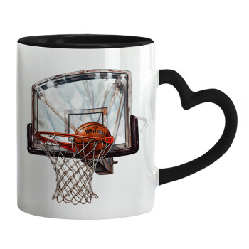Basketball, Κούπα καρδιά χερούλι μαύρη, κεραμική, 330ml