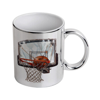 Basketball, Mug ceramic, silver mirror, 330ml