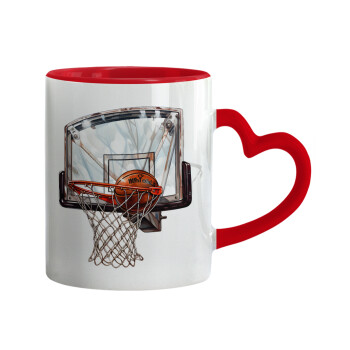Basketball, Κούπα καρδιά χερούλι κόκκινη, κεραμική, 330ml
