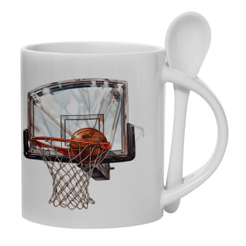 Basketball, Ceramic coffee mug with Spoon, 330ml (1pcs)