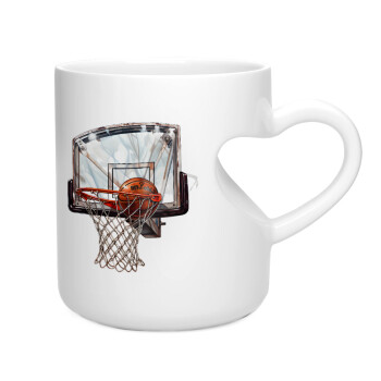 Basketball, Κούπα καρδιά λευκή, κεραμική, 330ml