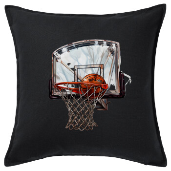 Basketball, Μαξιλάρι καναπέ Μαύρο 100% βαμβάκι, περιέχεται το γέμισμα (50x50cm)