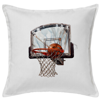Basketball, Μαξιλάρι καναπέ ΛΕΥΚΟ 100% βαμβάκι, περιέχεται το γέμισμα (50x50cm)
