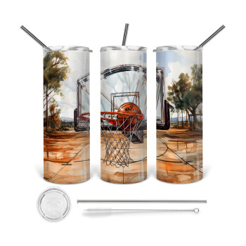 Basketball, Tumbler stainless steel 600ml, with metal straw & cleaning brush