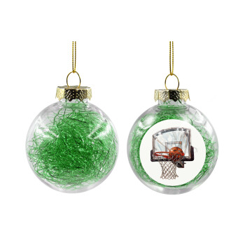 Basketball, Χριστουγεννιάτικη μπάλα δένδρου διάφανη με πράσινο γέμισμα 8cm