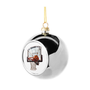 Basketball, Silver 8cm Christmas tree ball ornament