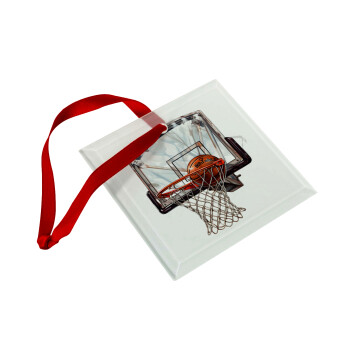 Basketball, Χριστουγεννιάτικο στολίδι γυάλινο τετράγωνο 9x9cm