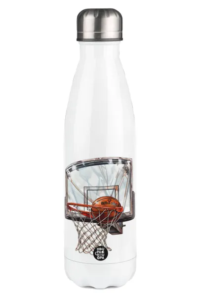 Basketball — Μεταλλικό παγούρι θερμός Λευκό (Stainless steel), διπλού τοιχώματος, 500ml