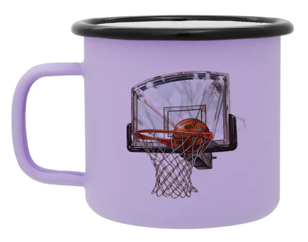 Basketball — Metal enamel mug, matte light pastel purple, 360ml