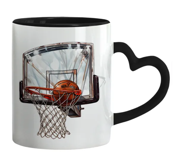 Basketball — Mug heart black handle, ceramic, 330ml