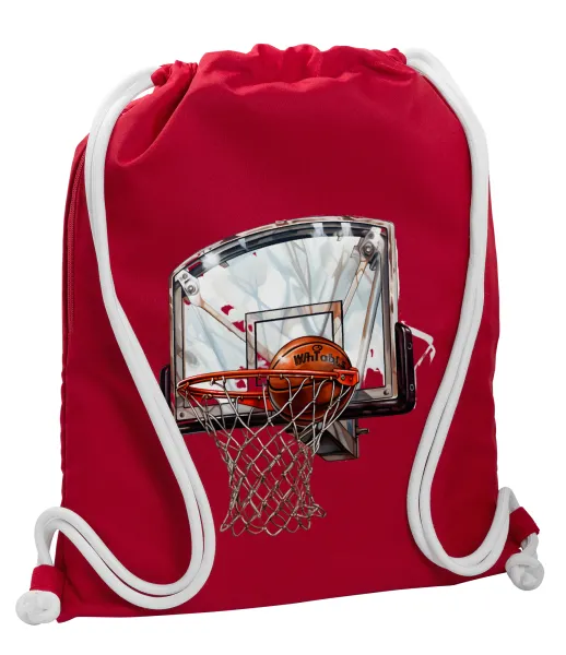 Basketball — Τσάντα πλάτης πουγκί GYMBAG Κόκκινη, με τσέπη (40x48cm) & χονδρά κορδόνια