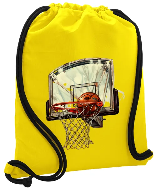 Basketball — Τσάντα πλάτης πουγκί GYMBAG Κίτρινη, με τσέπη (40x48cm) & χονδρά κορδόνια