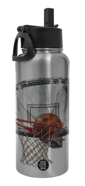 Basketball — Metal mug thermo Silver with Straw and Spout Lid (Stainless steel), double wall, 950ml