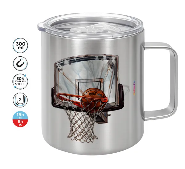 Basketball — Double-walled stainless steel mug 300ml with temperature-retaining lid