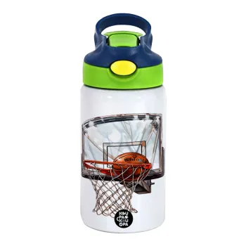 Basketball, Children's hot water bottle, stainless steel, with safety straw, green, blue (350ml)