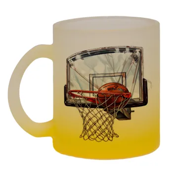 Basketball, Κούπα γυάλινη δίχρωμη με βάση το κίτρινο ματ, 330ml