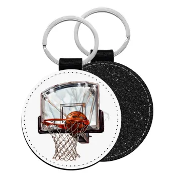 Basketball, Μπρελόκ Δερματίνη, στρογγυλό ΜΑΥΡΟ (5cm)