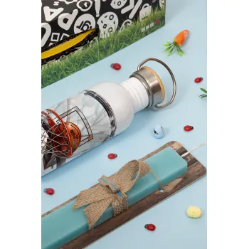 Basketball, Πασχαλινή Λαμπάδα με παγούρι μεταλλικό (620ml, stainless steel) & κερί αρωματικό πλακέ (30cm) (ΤΙΡΚΟΥΑΖ)