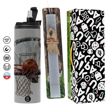 Basketball, Easter candle with Grey Tumbler Thermo 600ml & aromatic flat candle (30cm) (GREY)