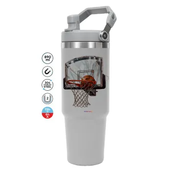 Basketball, ΓΚΡΙ χρώματος Θερμός Ανοξείδωτο 890ml (30oz) με χερούλι