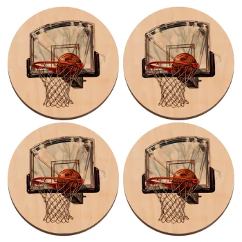 Basketball, ΣΕΤ x4 Σουβέρ ξύλινα στρογγυλά plywood (9cm)
