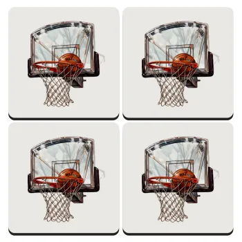 Basketball, ΣΕΤ 4 Σουβέρ ξύλινα τετράγωνα (9cm)