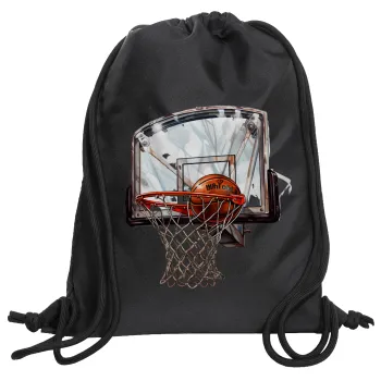 Basketball, Τσάντα πλάτης πουγκί GYMBAG Μαύρη, με τσέπη (40x48cm) & χονδρά κορδόνια