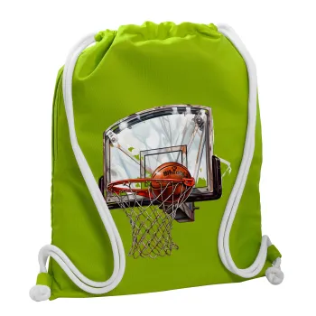 Basketball, Backpack bag GYMBAG LIME GREEN, with pocket (40x48cm) & thick cords