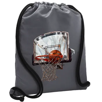 Basketball, Τσάντα πλάτης πουγκί GYMBAG ΓΚΡΙ, με τσέπη (40x48cm) & χονδρά κορδόνια